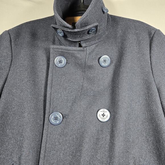 J Crew Pea Coat Mens Small Navy Wool Blend Quilted Lined Double Breasted Jacket - Picture 3 of 12